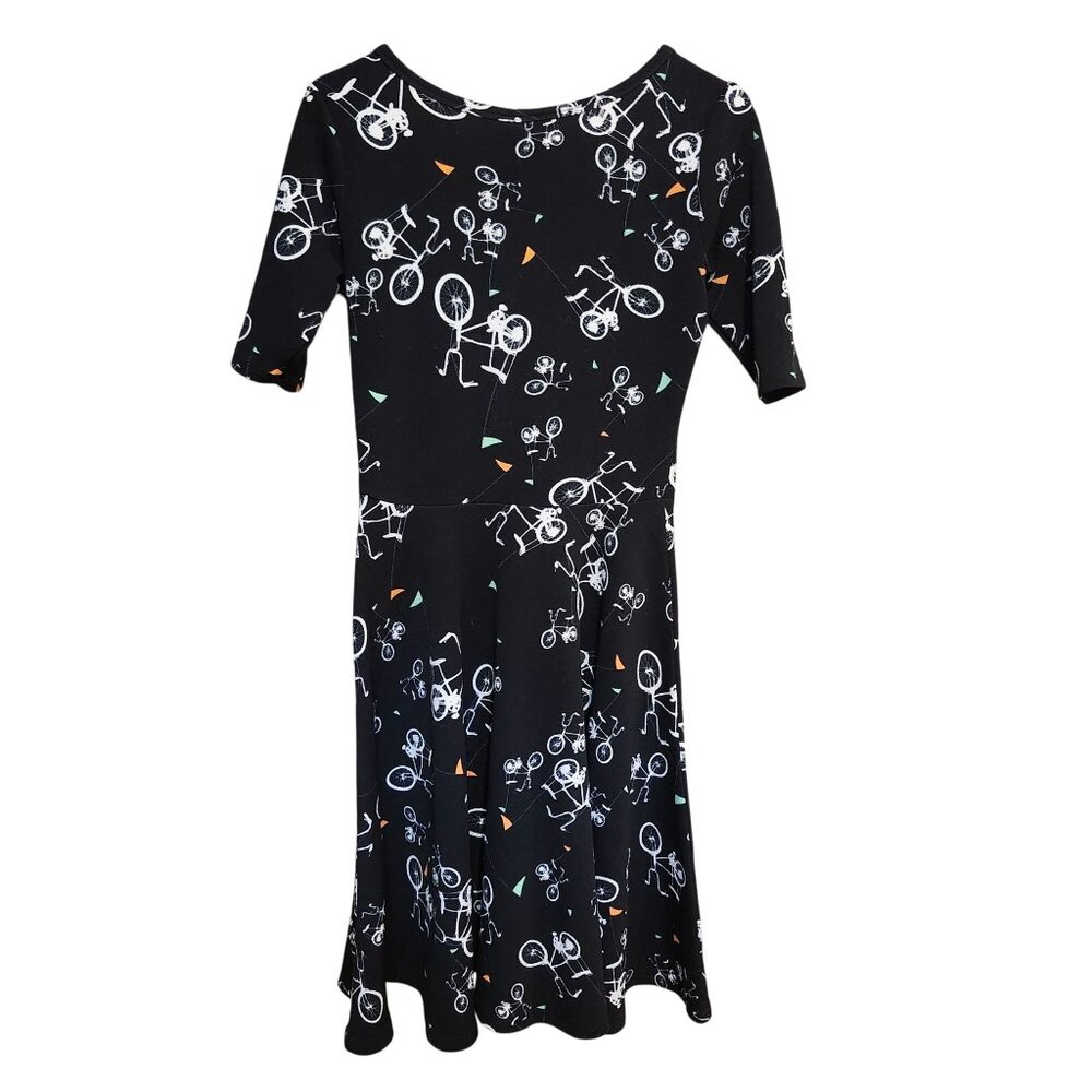LuLaRoe Women's Size Small Nicole Bicycle Print Fit & Flare Dress Short Sleeve - Picture 4 of 5